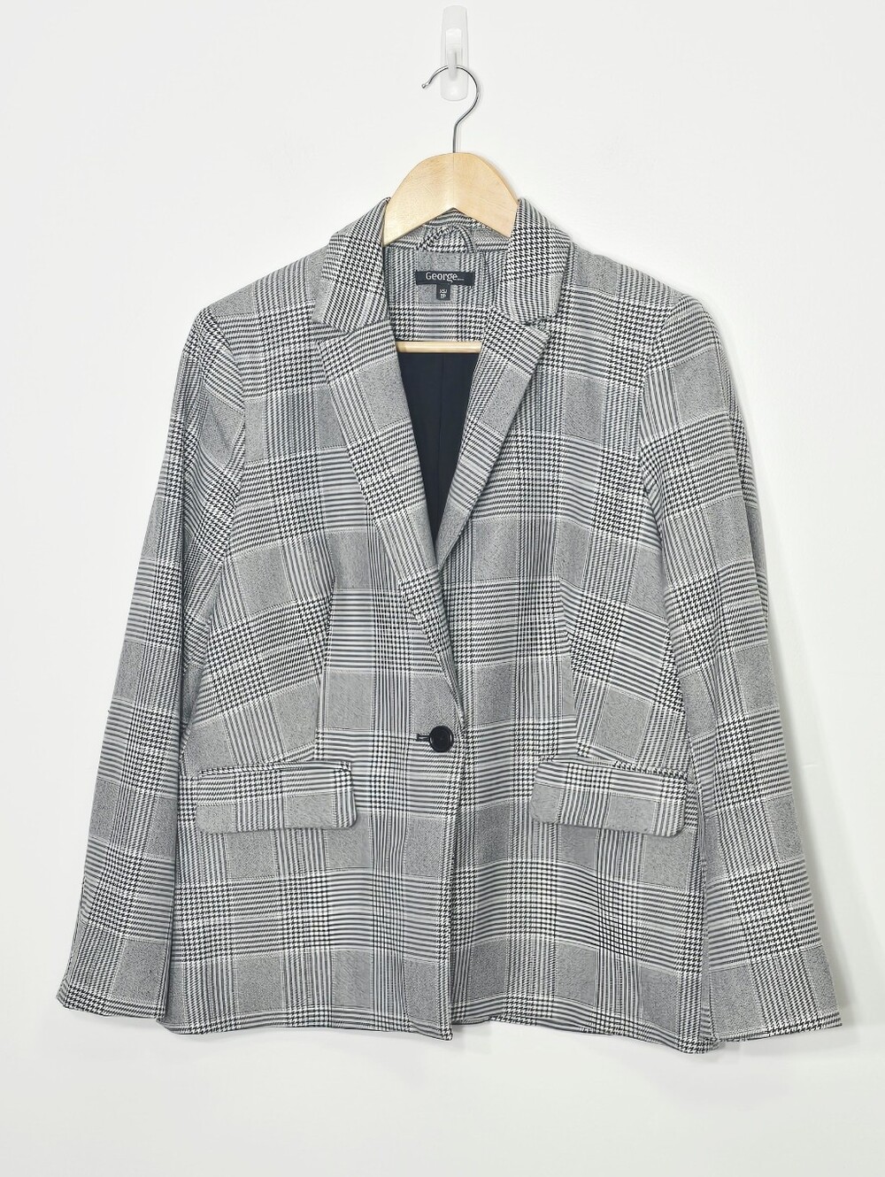 George Black White Houndstooth Plaid Oversized Business Casual Size XSmall